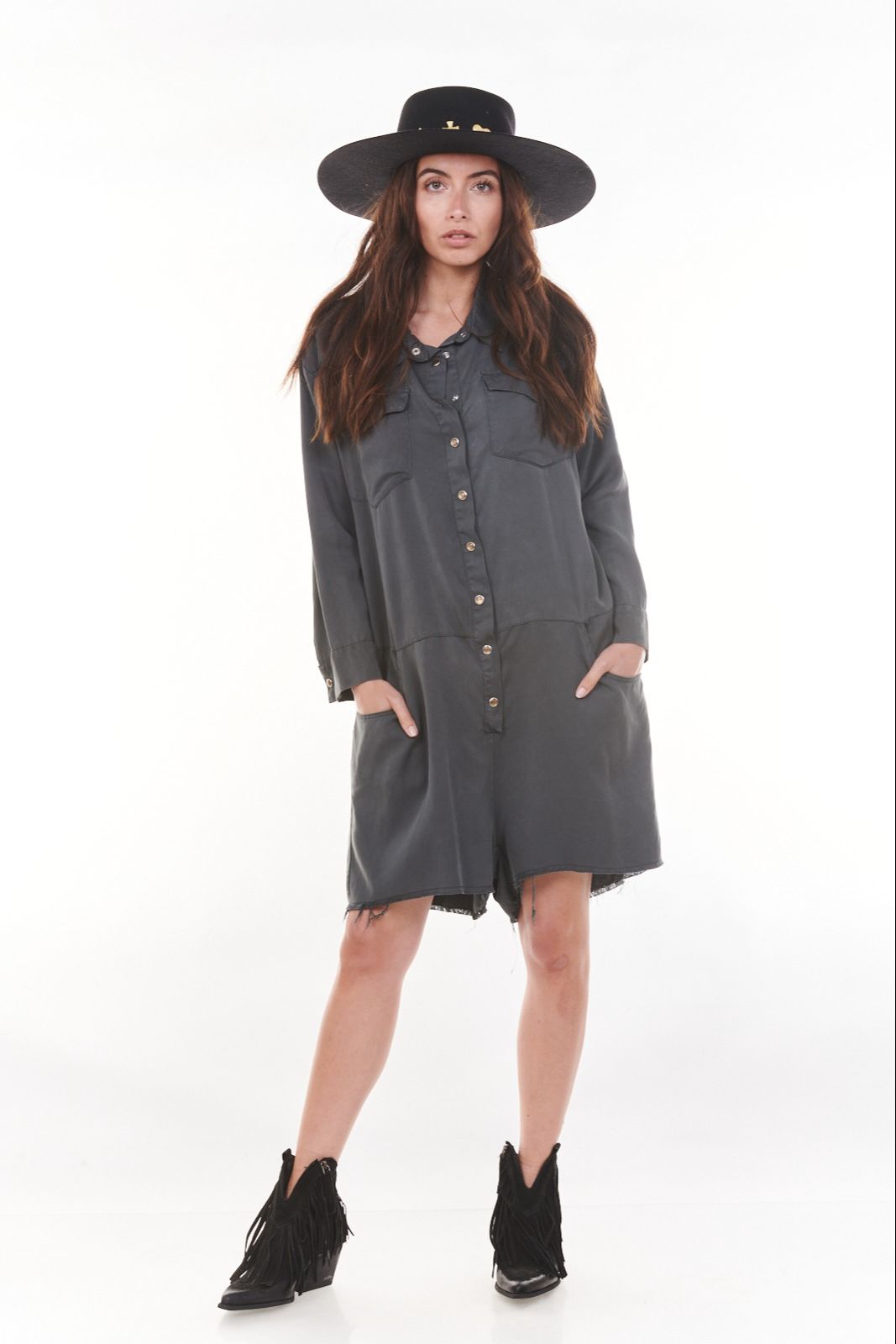 Combinaison Short Femme Grise Finitions effilochées Chantal- B
