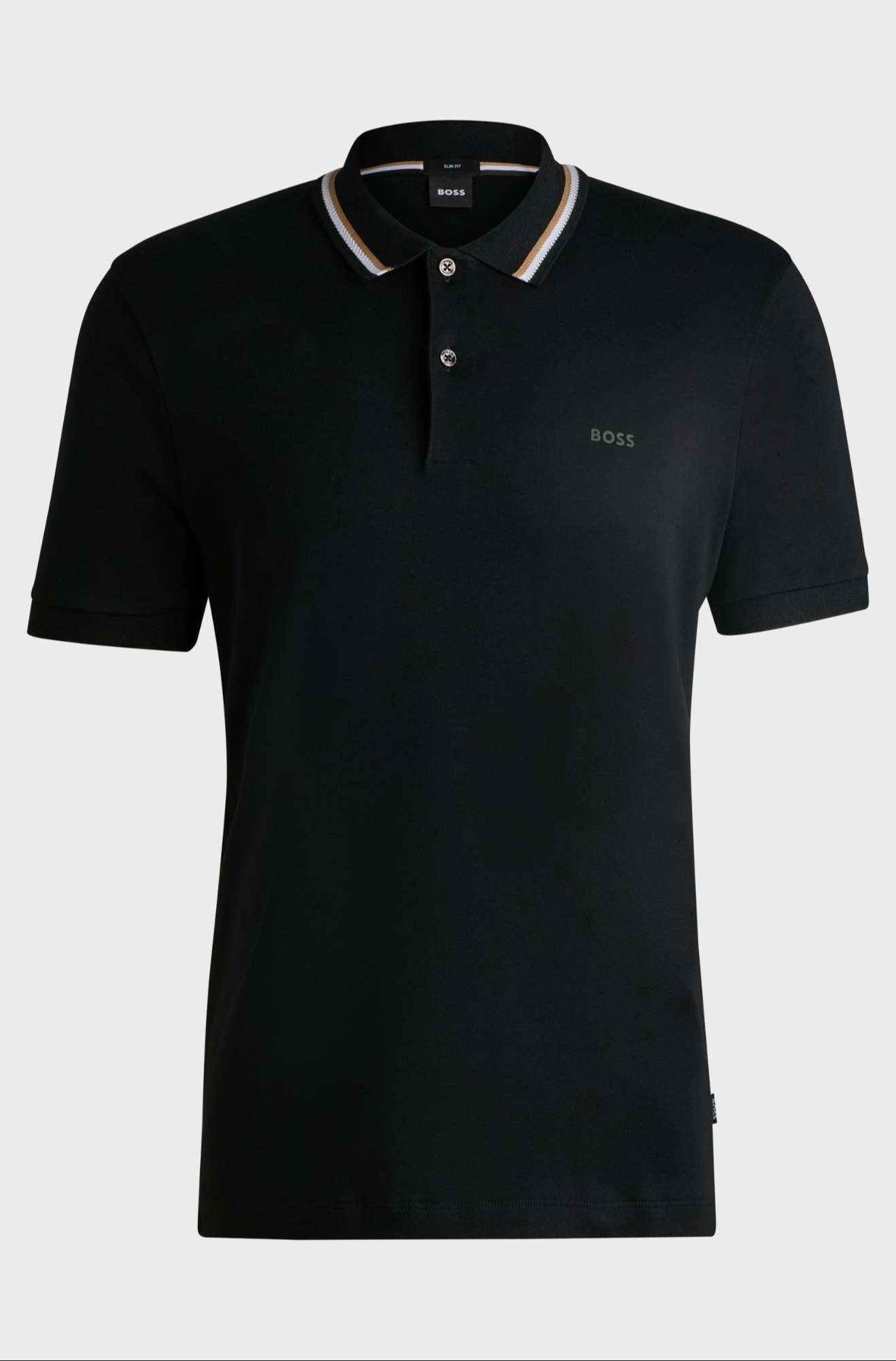 Polo Homme Slim Fit BOSS en coton à col rayé- NOIR