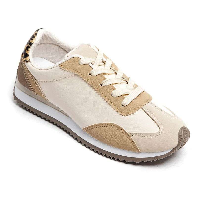 Baskets Femme blanc et beige à contrefort léopard