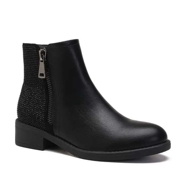 Bottines Chelsea petits Talons Noir à strass et zip