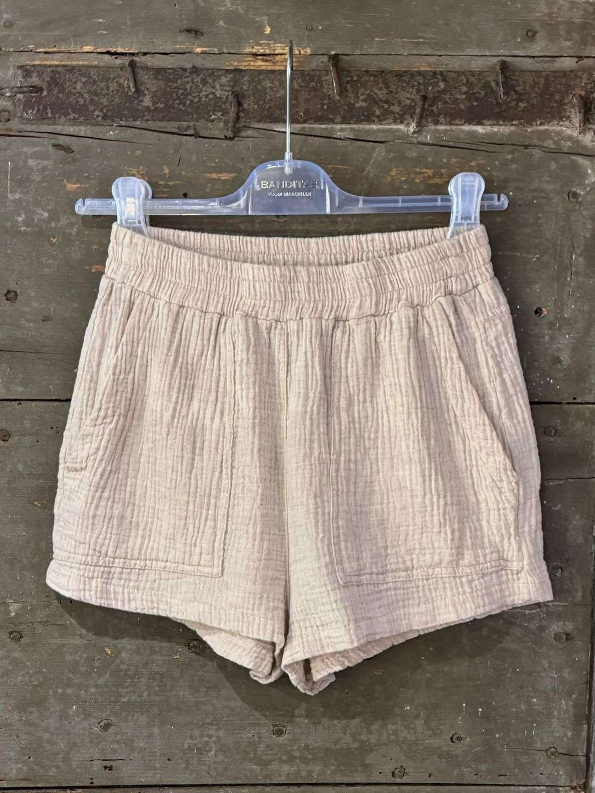 Short en voile de coton femme – Ceinture élastiquée & grandes poches plates