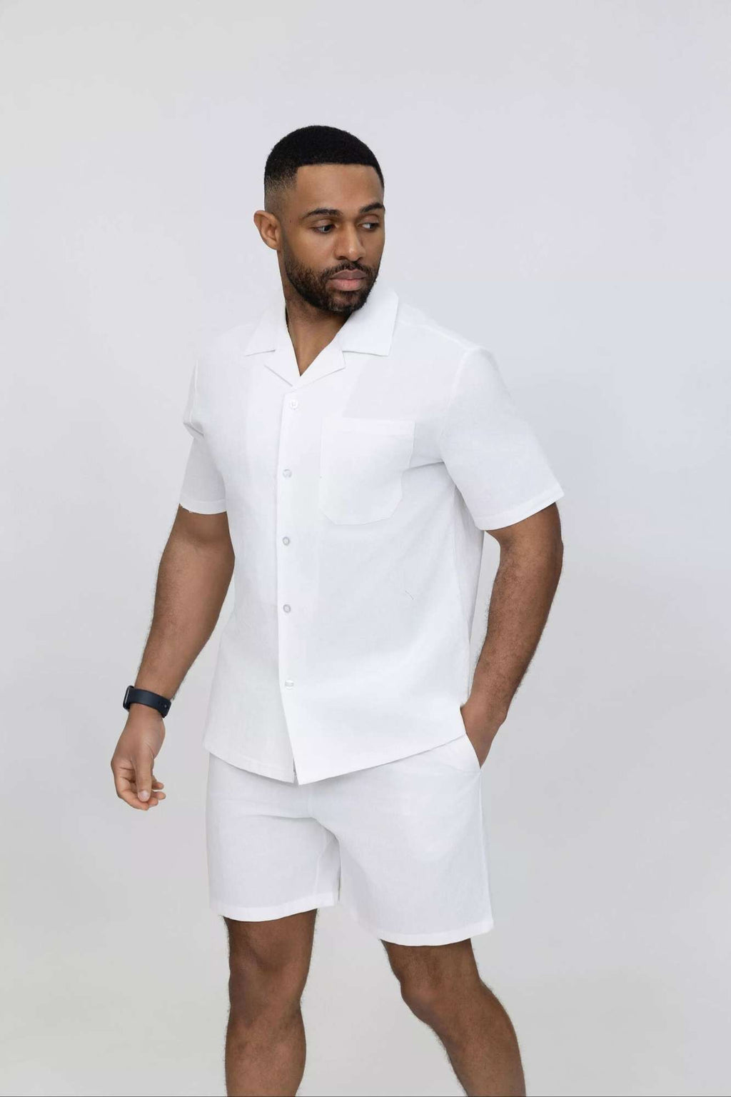 Ensemble homme chemise short coton uni - blanc
