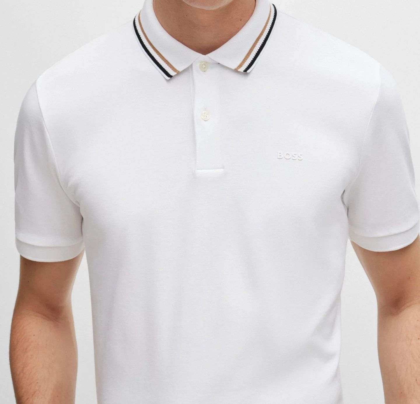 Polo Homme Hugo Slim Fit en coton à col rayé- BLANC
