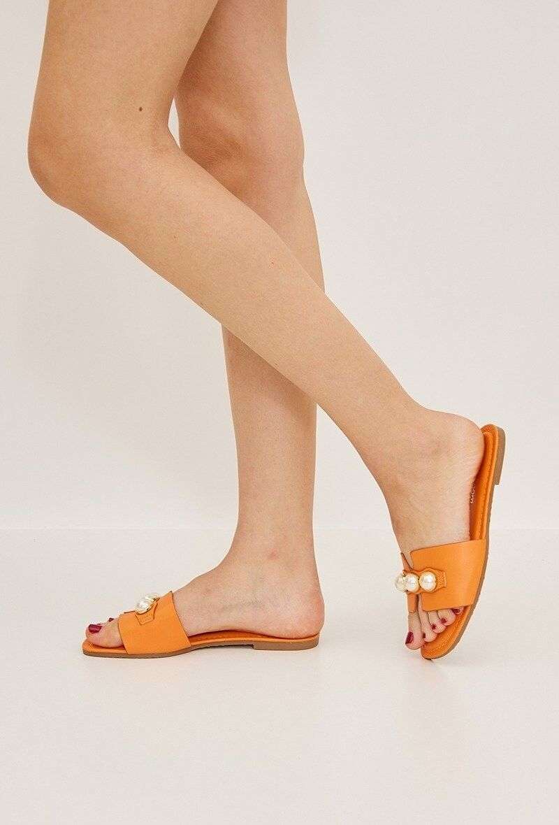Mules Orange Brillantes avec Pierre de Culture -Confort et Eclat