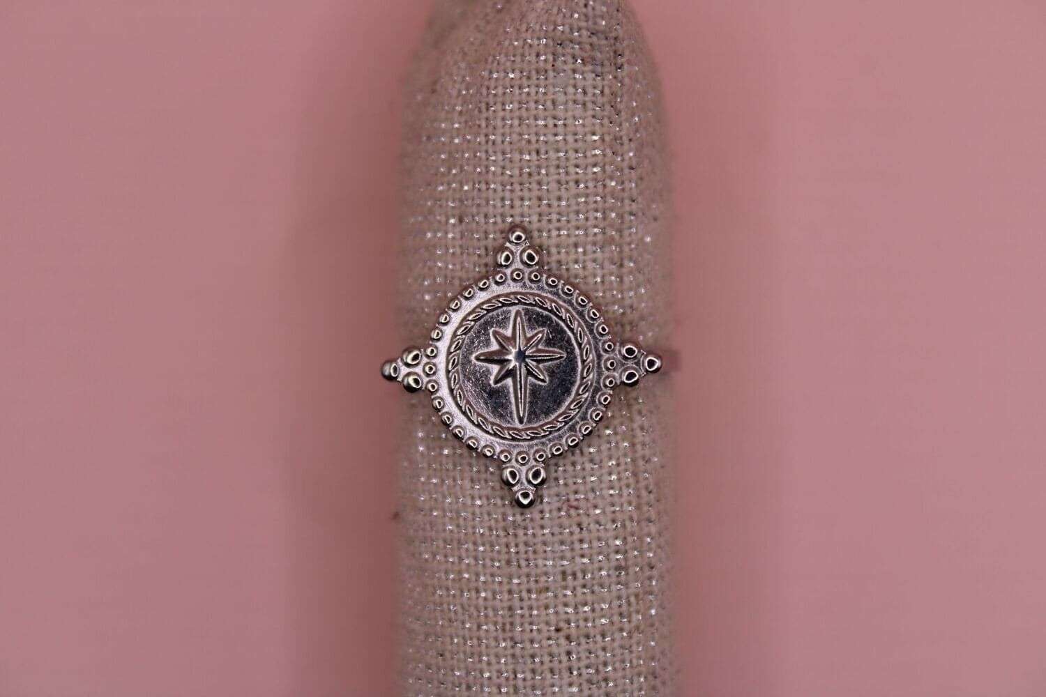 Bague femme réglable - étoile boussole -acier inoxydable argent