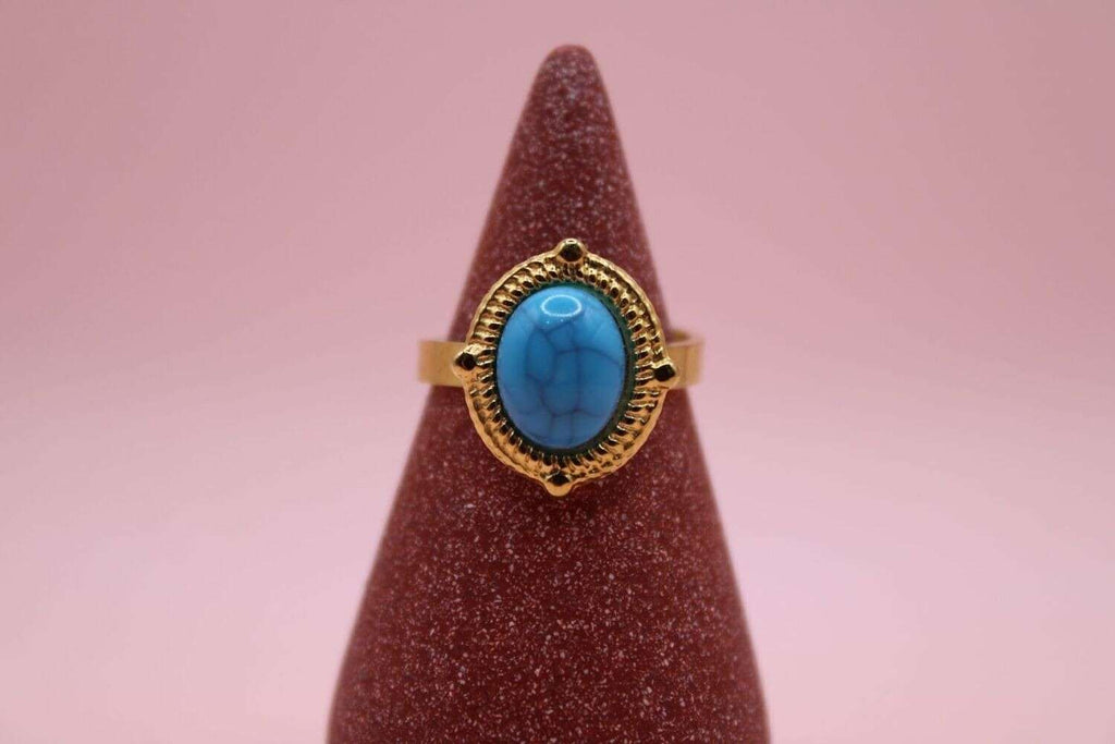 Bague Femme Doré Cabochon -Pierre de Lithothérapie