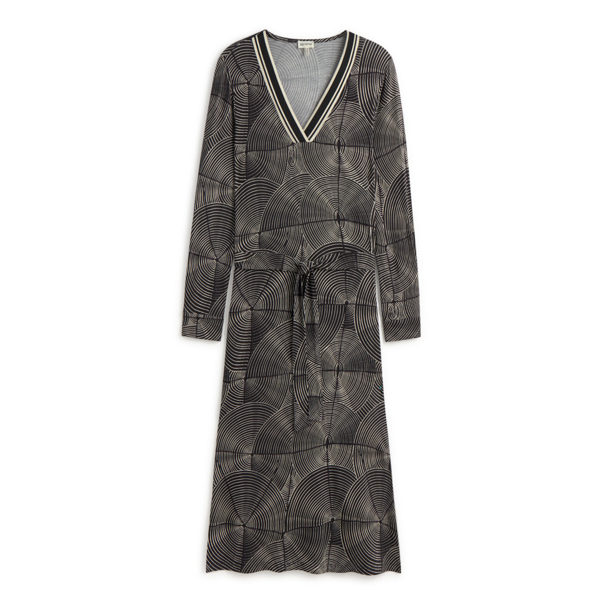 Robe Col V Géométrique Noir & Blanc – Élégance Graphique