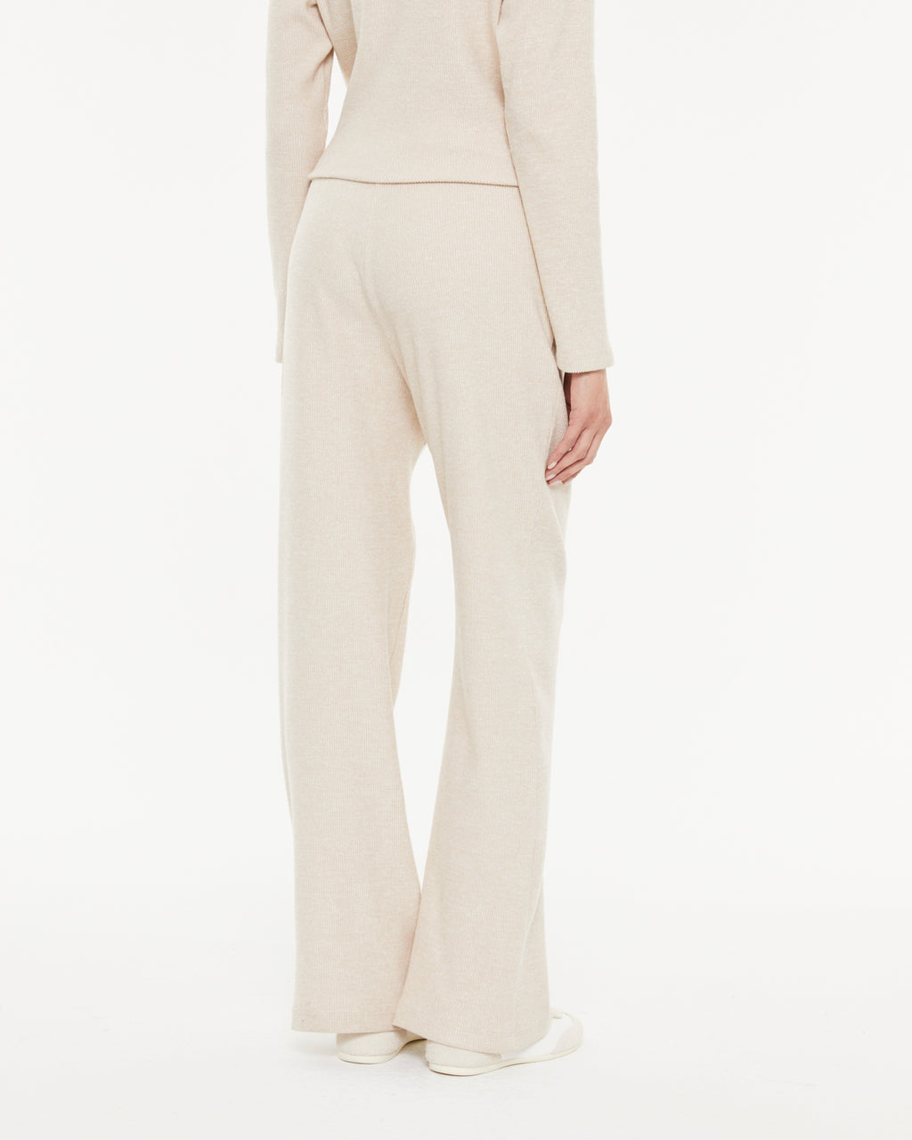 Pantalon palazzo femme beige côtelé – Ceinture élastique confort