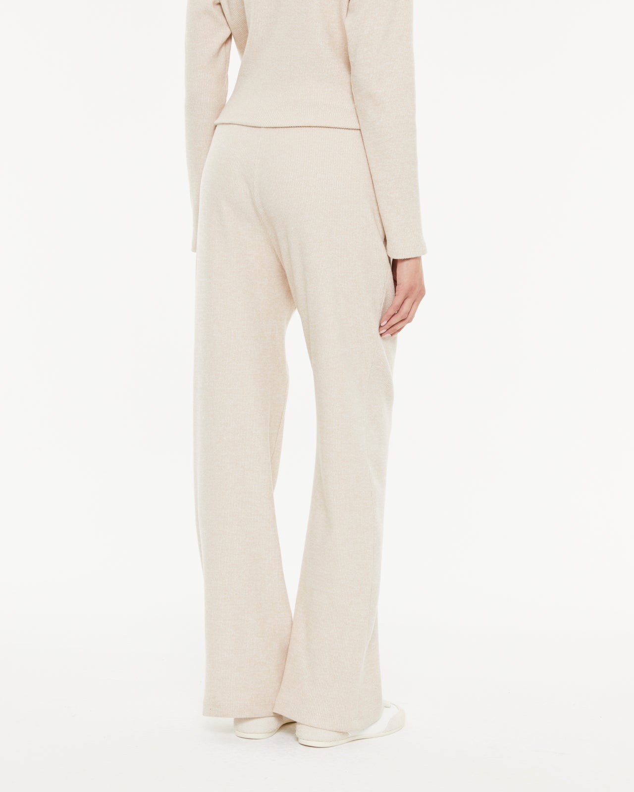 Pantalon palazzo femme beige côtelé – Ceinture élastique confort