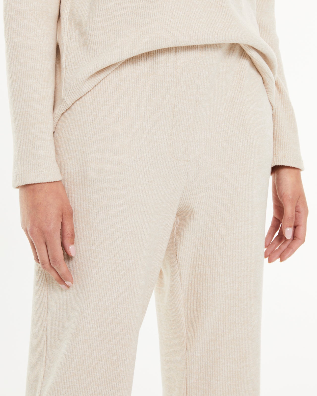 Pantalon palazzo femme beige côtelé – Ceinture élastique confort