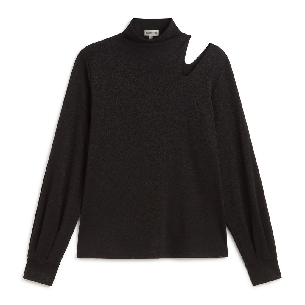 T-shirt col mao à paillettes – Audace et élégance asymétrique