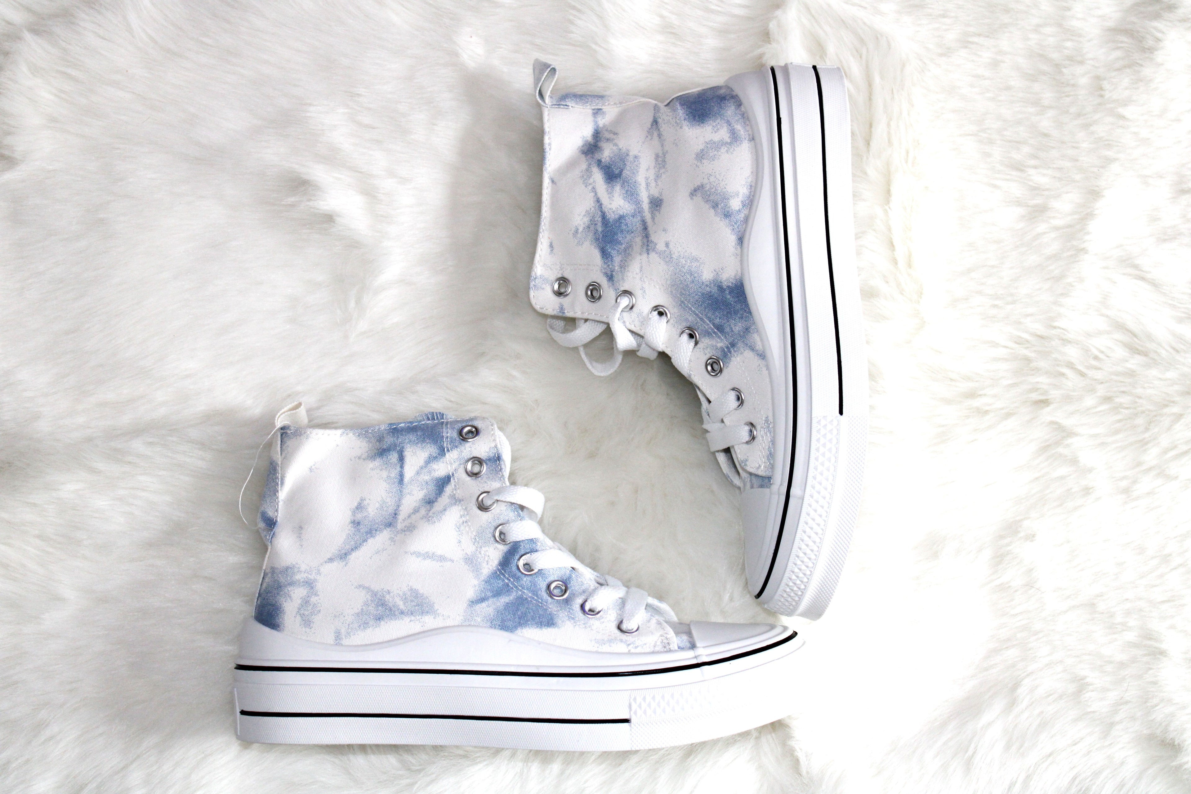 Basket Femme haute -Tissus Imprimé Tie and dye Bleu