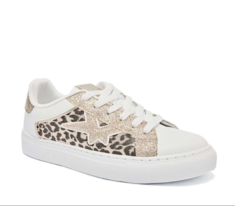 Basket Blanche et Léopard avec Etoile Strass or
