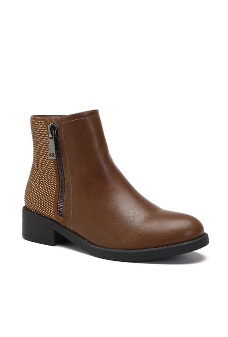 bottines Chelsea à petits Talon Camel avec strass et zip