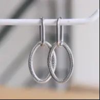 Boucles d'oreilles ovale avec anneau ovale sculpté -Argent