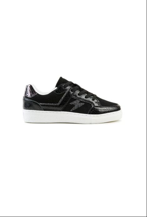Baskets Femme En Nubuck & Similicuir Noir Brillant