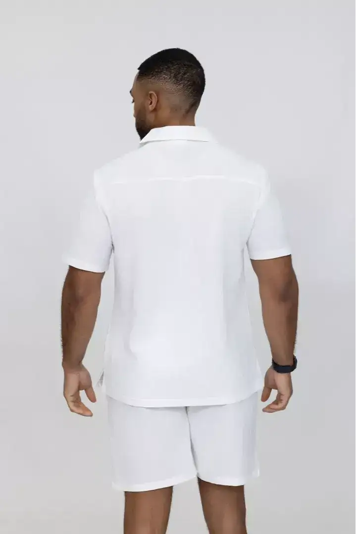 Ensemble homme chemise short coton uni - blanc