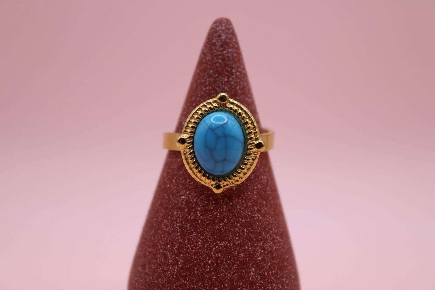 Bague Femme Doré Cabochon -Pierre de Lithothérapie