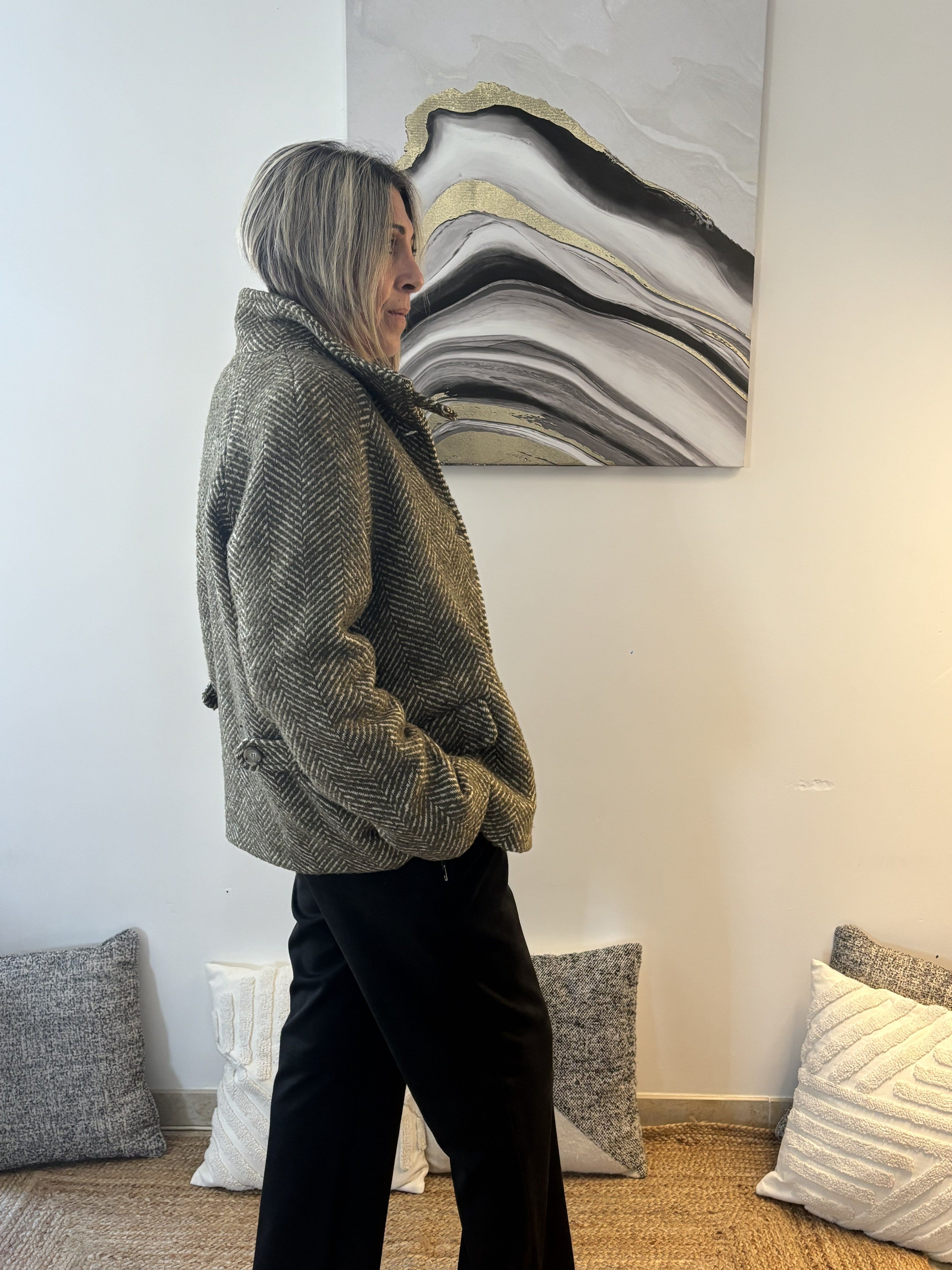 Manteau femme bicolore – Élégance tricotée et originalité affirmée