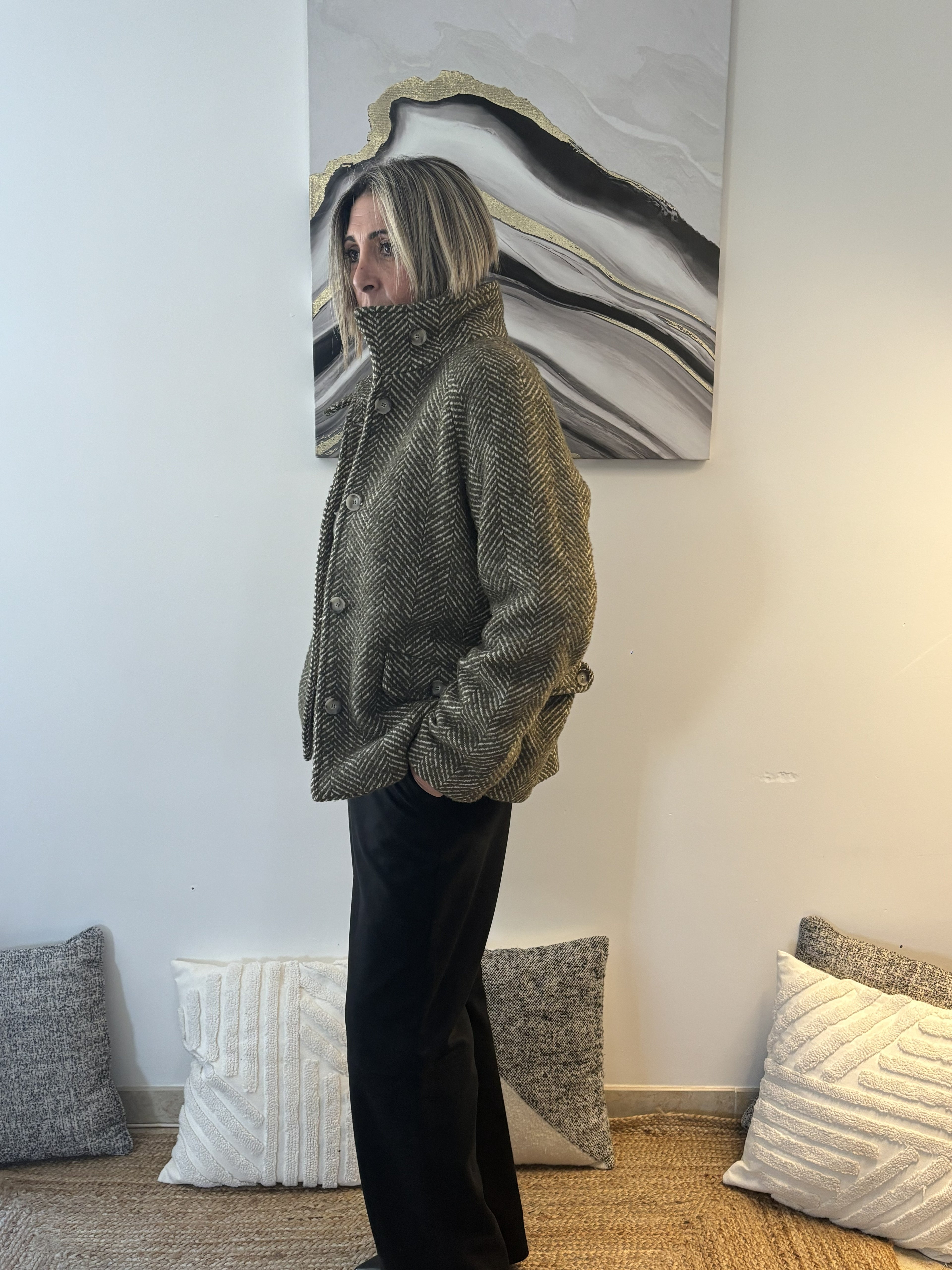 Manteau femme bicolore – Élégance tricotée et originalité affirmée