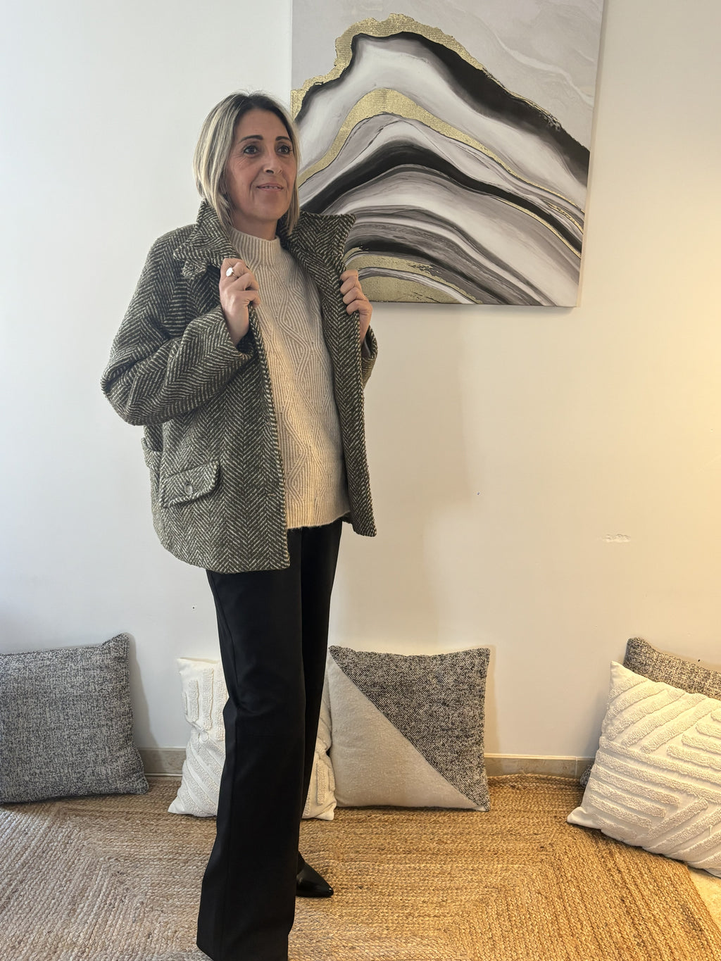 Manteau femme bicolore – Élégance tricotée et originalité affirmée